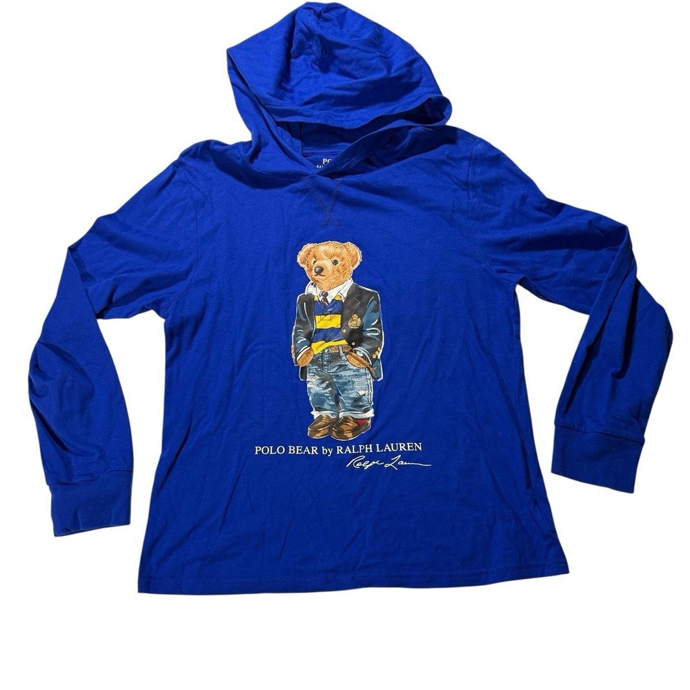 Ralph Lauren Polo Bear Hoodie Youth L 14–16 Blue Long Sleeve‎ Pullover